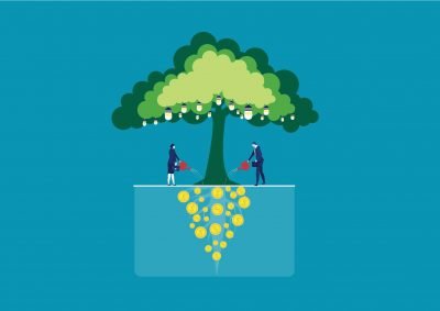 seed money - entrepreneurs watering money tree