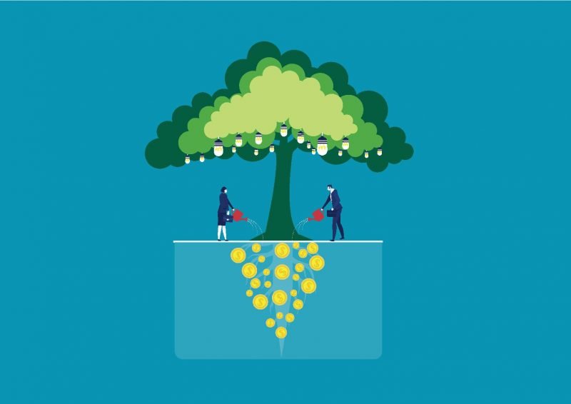 seed money - entrepreneurs watering money tree