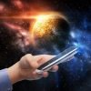 how to name an app - person with phone in hand in front of globe.