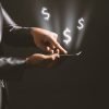 app funding - money signs coming from smartphone