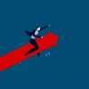 startup growth image - man on arrow pointing upward