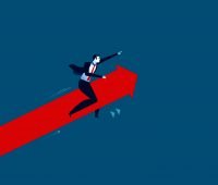 startup growth image - man on arrow pointing upward