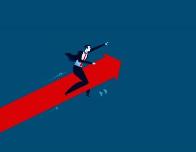 startup growth image - man on arrow pointing upward
