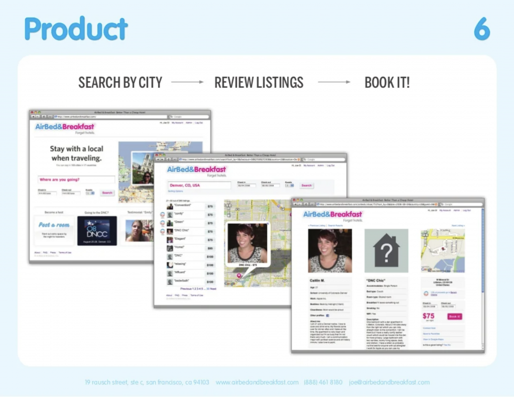 Airbnb's startup pitch deck - Product Slide